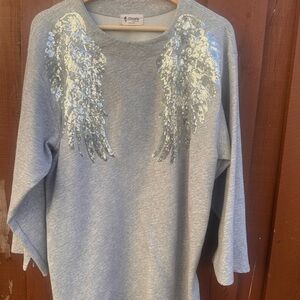 Elegant Women's Gray Sweater with Silver Accents